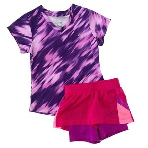 Champion Duo Dry Kids Athletic Shirt & Shorts Set in Purple and Pink | Girls 5T